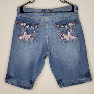 X-Mail Denim Shorts with Butterfly Embroidery